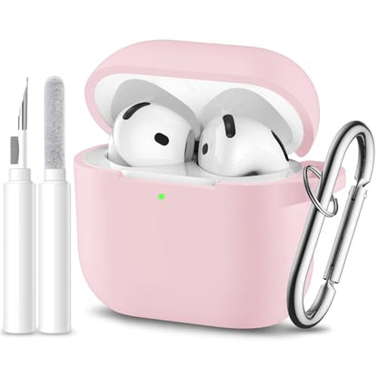 for Airpods 4th Generation Case Cover(2024),Soft Silicone Full Protective Case for AirPods 4 Case with Keychain & Cleaner Kit,Compatible with Apple Airpods 4 for Women,Men（Lightpink） - color: Lightpink