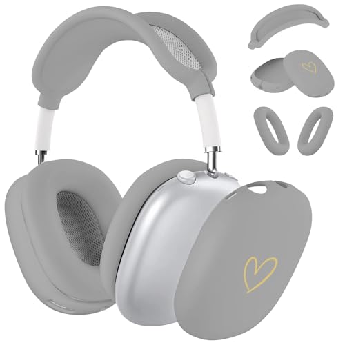 Case Cover for AirPods Max, Anti-Scratch Soft Silicone with Gold Heart Pattern Ear Cups Case Cover/Ear Pad Cover/Headband Cover for Apple AirPods Max Headphones (Gray) - color: Gray