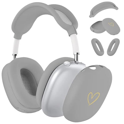 Case Cover for AirPods Max, Anti-Scratch Soft Silicone with Gold Heart Pattern Ear Cups Case Cover/Ear Pad Cover/Headband Cover for Apple AirPods Max Headphones (Gray) - color: Gray