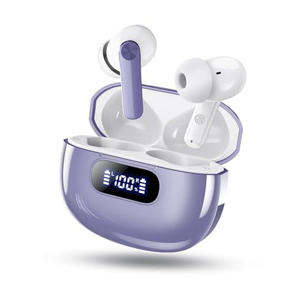 Wireless Earbuds, 2025 New Bluetooth 5.3 Headphones with LED Power Display, HiFi Stereo Deep Bass 48H Playtime 4 ENC Noise Cancelling Mic, in Ear Earphones IP7 Waterproof for Sport Walk - color: Silent Purple