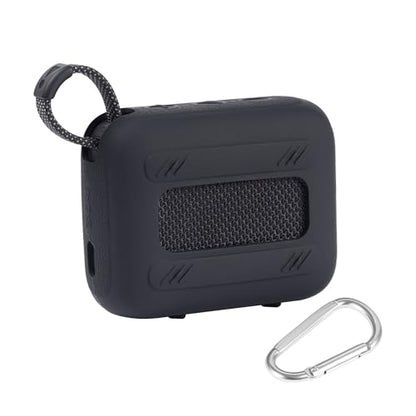 for JBL Go 4 Waterproof Bluetooth Speaker Silicone Cover, Black | Snug Fit, Portable Carabiner Clip, Shock Absorption, Drop Protection, Travel Lightweight Design, Protective Skin Case - color: Black Case
