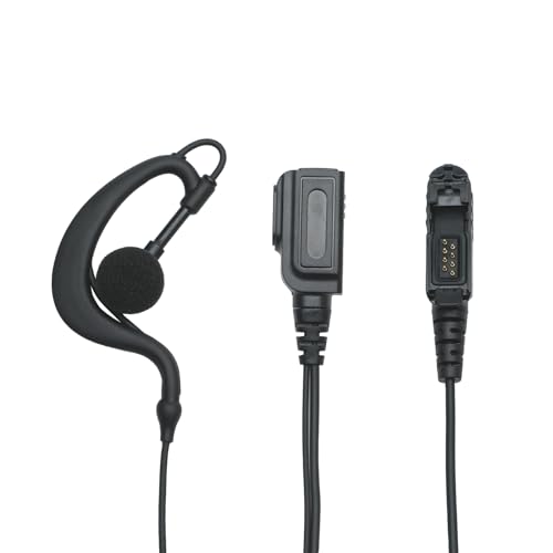 XPR3500e Earpiece Headset with PTT Compatible with Motorola Walkie Talkie | G-shape ear hook, low-profile PTT clip. Compatible with XPR3500e, XPR3300e, XIR P6600 Two Way Radio