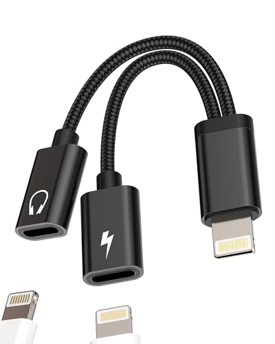 Iphone Headphone Adapter(2 in 1)Dual Lightning Jack Adaptador Audio Charger Connector MFI Certified Music Charging Converter AUX Dongle Splitter for 14 13 12 11 Pro Max X Xr Xs Se 7 8 Plus Ipad