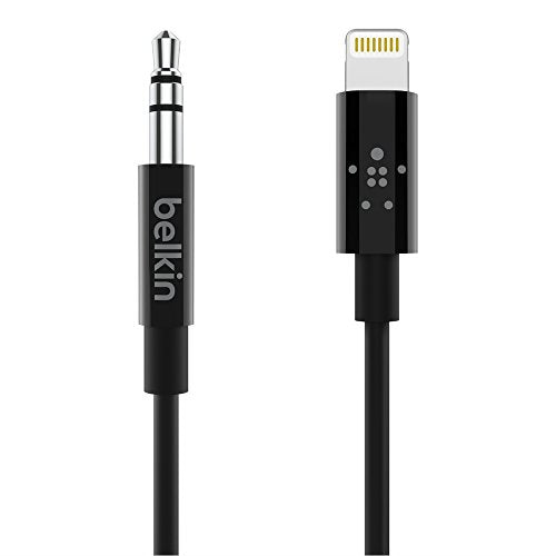 Belkin Lightning to 3.5mm Audio Cable, 6ft, Black | Connects iPhone to wired headphones, speakers, or car stereo, MFi certified, aux input, travel-friendly - color: Black, size: 6'