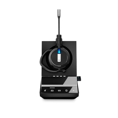 Sennheiser SDW 5016 (507016) Single-Sided Wireless DECT Headset for Desk Phone Softphone/PC& Mobile Phone Connection Dual Microphone Ultra Noise-Canceling, Black, 3 inches