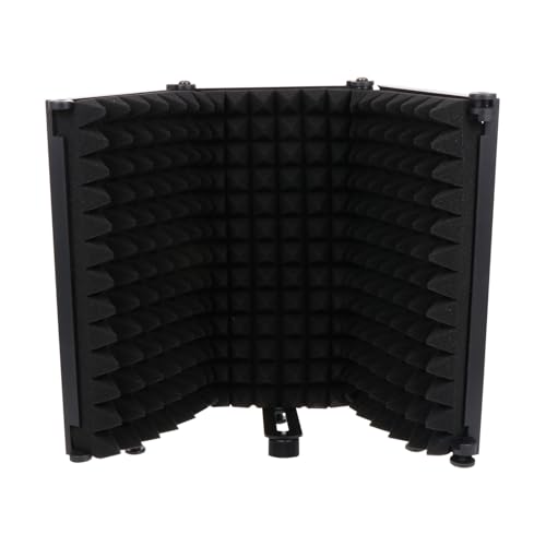 Cabilock Portable Folding Microphone Isolation Shield with Three Panels Combination and Adjustable Angle, Black Mic Windproof Sound Absorber Panel for Studio and Personal Recording