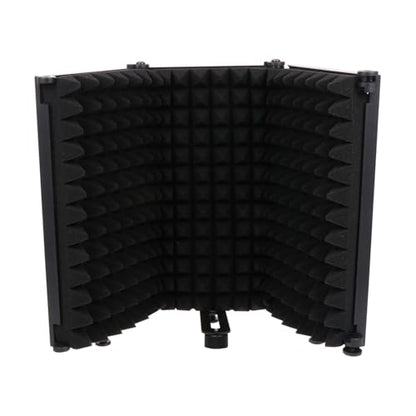 Cabilock Portable Folding Microphone Isolation Shield with Three Panels Combination and Adjustable Angle, Black Mic Windproof Sound Absorber Panel for Studio and Personal Recording