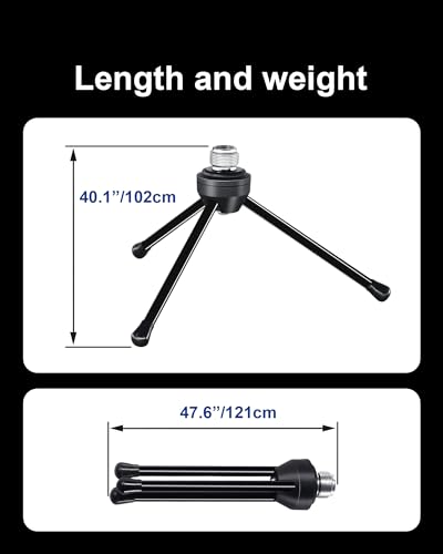 Desk Microphone Stand with Mic Clip Holder, Foldable Tripod with Non-slip Feet Adjustable Desktop Mic Stand, Ideal for Podcast, Online Chat, meetings with dynamic mics Like SM58 57 PGA48 etc.