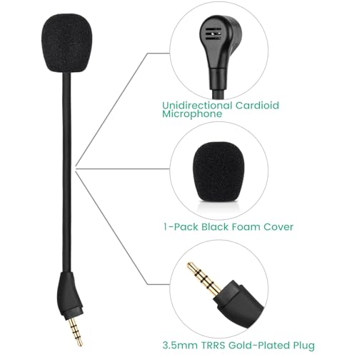 Mic for HyperX Cloud III & Cloud 3 Wired Wireless Gaming Headsets, 3.5mm | Detachable Noise Cancelling Microphone Boom for PC, Xbox One, PS4, PS5