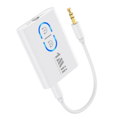 1Mii Bluetooth Transmitter Receiver for TV/Airplane to Headphones, Bluetooth 5.3 AUX/RCA Audio Adapter with aptX Adaptive/Low Latency/HD Audio, Dual Link, Wireless Receiver for Home Stereo, Boat, Gym - color: White
