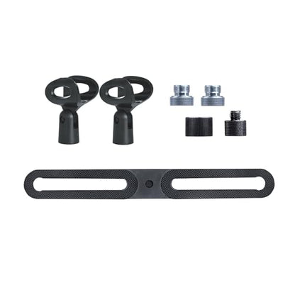 double mic holder Stereo bar Array Spacing Microphone Mount Holds 2 Mics XY and ortf Mic T-Bar Bracket, Fits 3/8" and 5/8" dual Mic Stands with Included Adapter