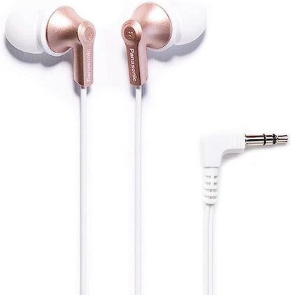 Panasonic ErgoFit Wired Earbuds, In-Ear Headphones with Dynamic Crystal-Clear Sound and Ergonomic Custom-Fit Earpieces (S/M/L), 3.5mm Jack for Phones and Laptops, No Mic - RP-HJE120-N (Rose Gold) - color: Rose Gold, style: No Mic