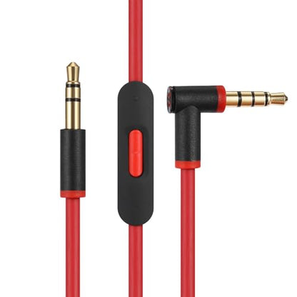 3.5mm Replacement Audio Cable for Beats Headphones - Compatible with Solo Pro/Studio/Executive/Mixr, Detox & Pill - in-Line Mic & Volume Control (Black/Red)