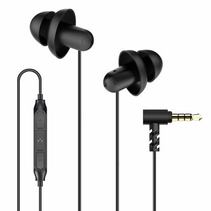 Hearprotek Sleep Earbuds 1 Piar 3.5mm Lightweight Soft Noise Reduction Earbuds Wired with Mic and Volume Control(Black) - size: 1PC