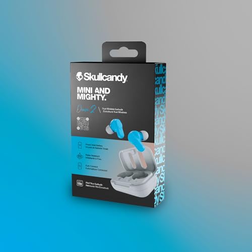 Skullcandy Dime 2 Wireless In-Ear Bluetooth Earbuds - Light Grey/Blue | Bluetooth, Noise Isolating Fit, 12 Hours Battery, Microphone for iPhone Android, Easy Carry with Integrated Lanyard - color: Light Grey/Blue, size: One