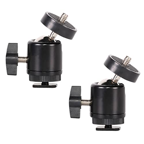 Hot Shoe Mount Adapter 360 Degree Swivel Mini Ball head with 1/4 inch Screw for DSLR Camera, Monitor, Gopro，Camcorder, Flash Light, Tripod, Microphone (2 Pack)