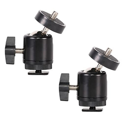 Hot Shoe Mount Adapter 360 Degree Swivel Mini Ball head with 1/4 inch Screw for DSLR Camera, Monitor, Gopro，Camcorder, Flash Light, Tripod, Microphone (2 Pack)