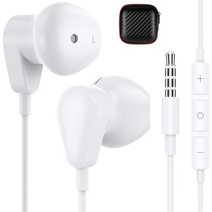 3.5mm Wired Earbuds Earphones for Samsung Galaxy A15 A14 A13 A12 A11 A20 S9 | Wired Headphones with Mic, HiFi Stereo Earphones for iPhone/iPod/MP3/MP4/Computer/Laptop/Android/Kids/School Student, White
