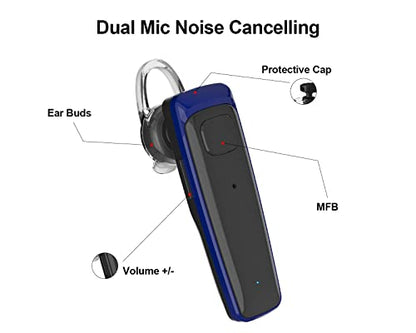 ADADPU Bluetooth Headset - V5.0 Wireless Handsfree Earpiece Built-in Dual Mic Noise Cancelling, 10 Days Standby 16Hrs HD Talktime Ultralight Headset for iPhone Android Samsung Laptop(Blue) - color: Blue
