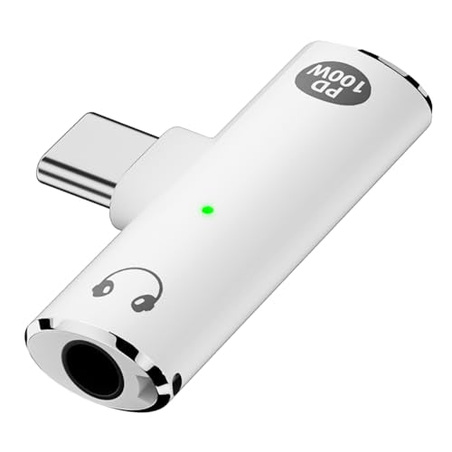 Jadebones USB C to 3.5mm Audio Jack Adapter with 100W Fast Charging, White | 2-in-1 Type-C to 3.5mm Female Headphone Adapter for iPhone 16/15 Series, iPad, MacBook and More
