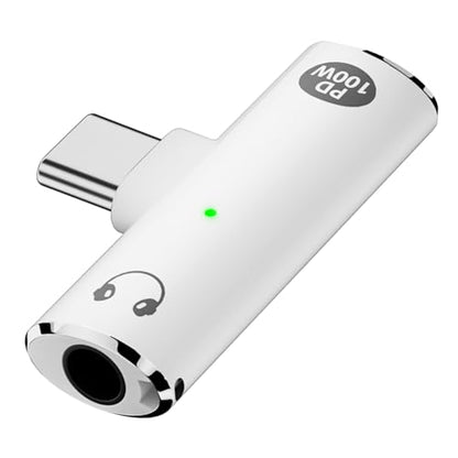 Jadebones USB C to 3.5mm Audio Jack Adapter with 100W Fast Charging, White | 2-in-1 Type-C to 3.5mm Female Headphone Adapter for iPhone 16/15 Series, iPad, MacBook and More