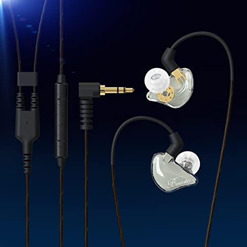 BASN Bmaster Triple Drivers in Ear Monitor Headphone (Gray) | sound isolation iem with two detachable mmcx cables,carrying kit fit, ideal for audio engineer musician - color: Gray