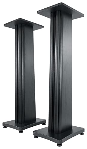 Rockville SS36B Black Wood Grain 36" Solid Home Speaker Stands Pair | 100 Lbs Capacity, Solid MDF Wood, Not Hollow, Isolation Pads, Brass and Rubber Spikes, 2 Top Platform Sizes, Cable Management - color: Black