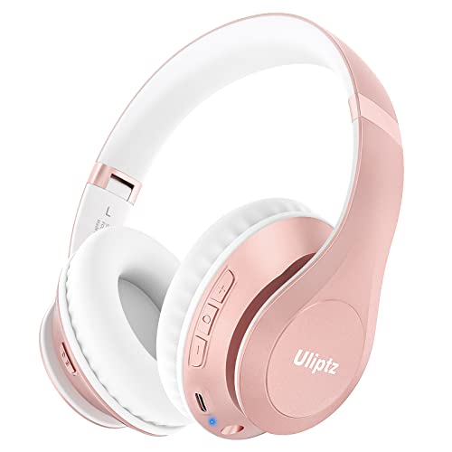 Uliptz Bluetooth Headphones Over Ear, Wireless HiFi Stereo Foldable Headset | 65H Playtime, Bluetooth 6.0, 6 EQ Modes, Built-in Mic, Deep Bass Stereo, Lightweight Design for Home, Office, Travel & PC - color: Rose Gold