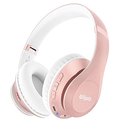 Uliptz Bluetooth Headphones Over Ear, Wireless HiFi Stereo Foldable Headset | 65H Playtime, Bluetooth 6.0, 6 EQ Modes, Built-in Mic, Deep Bass Stereo, Lightweight Design for Home, Office, Travel & PC - color: Rose Gold