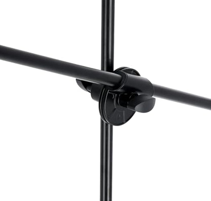 Rockville GIGSTAND DUAL V2 Dual Microphone Stand with Heavy Counterweight, Detachable 30" Boom Arm, Adjustable Height (33.5"-65"), Foldable Tripod Base, Includes 2 Mic Clips, Black | Includes 2 Mic Clips, Counter-Weight, Adjustable Height 33.5"-65", Steel