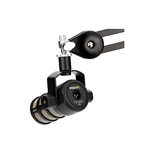 Rode PodMic Dynamic Podcasting Microphone Black, Pair, Bundle with 2X Broadcast Arms and 10' XLR Cables, Turnstile Audio Headphones