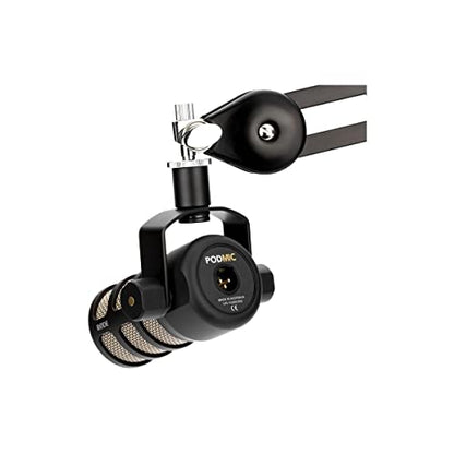 Rode PodMic Dynamic Podcasting Microphone Black, Pair, Bundle with 2X Broadcast Arms and 10' XLR Cables, Turnstile Audio Headphones