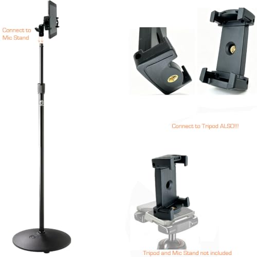 360° Swivel Adjust Smartphone Holder with 5/8" Tripod Microphone Stand Adapter for All Smartphone up to 3.6 inch Wide (iPhone 18 17 Air 16 15 Pro Max Plus Galaxy S25 S26 Flip)