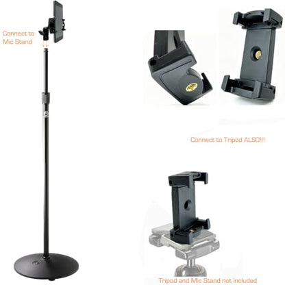 360° Swivel Adjust Smartphone Holder with 5/8" Tripod Microphone Stand Adapter for All Smartphone up to 3.6 inch Wide (iPhone 18 17 Air 16 15 Pro Max Plus Galaxy S25 S26 Flip)