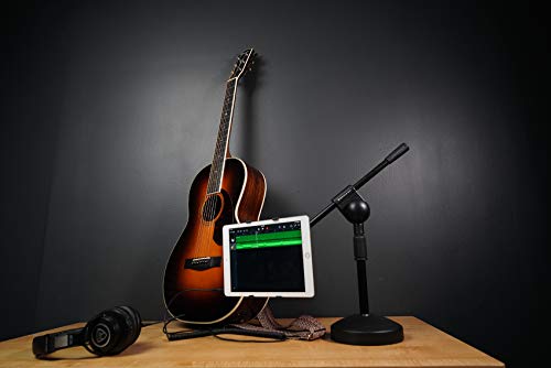 Rockville RDMS70 Desktop Mic Stand with Boom, Steel Base, Adjustable Height | Weighted Round Base, Low Profile, Powder Coated, 3/8 Thread, Anti-Slip Rubber Pad, 13.8in Boom Arm, Scratch-Resistant