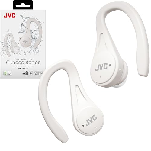 JVC Sport True Wireless Earbuds Headphones, Lightweight and Compact, Long Battery Life (up to 30 Hours), Sound with Neodymium Magnet Driver, Water Resistance (IPX5) - HAEC25TW (White) - color: Whiite