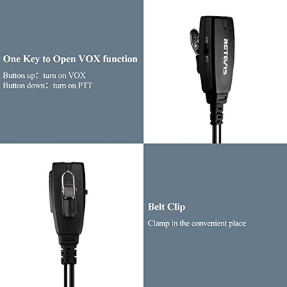 Retevis Hands Free Two Way Radio Headset with Mic, for RT22/RT68/RT21/H777/RT27 | VOX, Coil, G-Type Earhook, Compatible with Pxton, Baofeng BF-888S, Kenwood Walkie Talkie, Walkie Talkie Earpiece(1 Pack)