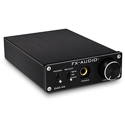 FX-Audio DAC-X6 Headphone amp Mini HiFi 2.0 Digital Audio Decoder DAC Input USB/Coaxial/Optical Output RCA/Headphone Amplifier 24Bit/96KHz DC12V (Black) - color: Black