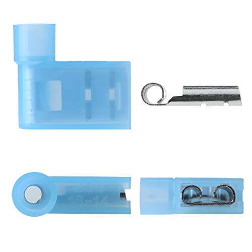XHF 90 Degree 16-14 AWG Flag Shaped Right Angle Spade Connectors Terminals Nylon Fully Insulated Quick Crimp Wire Connectors 100 Pcs Blue - size: Blue 100PCS