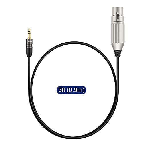 J&D XLR Female to 3.5mm TRS Male Balanced Mic Cable, 3 ft | 24K Gold-Plated Plugs and Copper Shell XLR to 3.5mm TRS Balanced Mic Cable for DSLR Cameras, Sound Cards and Mixers - size: 3 Feet