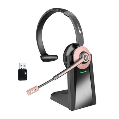 Bluetooth Headset, Wireless Headset with Noise Cancelling Microphone & Mute Function for Work, On Ear Wireless Headphones with USB Dongle & Charging Base for Work from Home Computer Office Call Center
