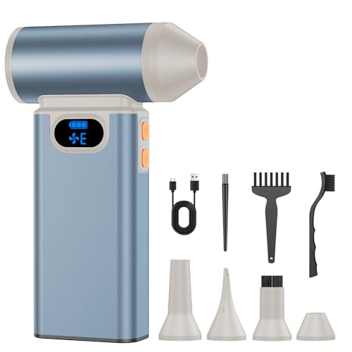 Metal Electric Compressed Air Duster, 300000RPM High Speed Rechargeable Air Blower&Pump for Leaf Blower with Digital Display, 4-Speed Modes-Brushless Motor Mini PC Dust Cleaner with Light(Silver) - color: Silver