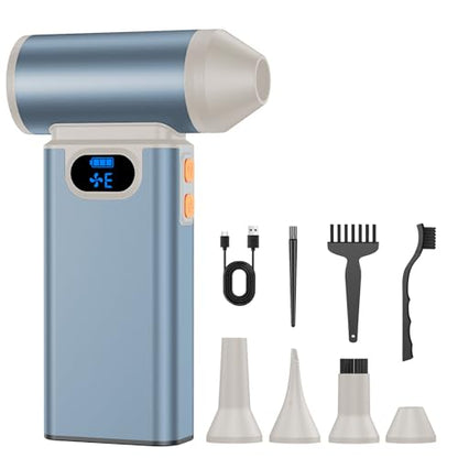 Metal Electric Compressed Air Duster, 300000RPM High Speed Rechargeable Air Blower&Pump for Leaf Blower with Digital Display, 4-Speed Modes-Brushless Motor Mini PC Dust Cleaner with Light(Silver) - color: Silver