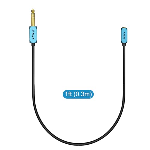 J&D 1/4 inch to 3.5 mm Headphone Adapter, 3.5 mm 1/8 inch TRS Female to 6.35 mm TRS Male Stereo Audio Extension Cable with Heavy Duty Aluminum Alloy Shell, 1 Feet - size: 1 Feet
