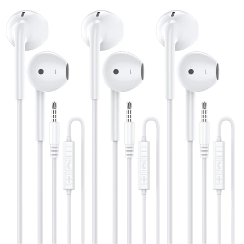 Wired Earbuds with Microphone,Wired Earphones in Ear Headphones HiFi Stereo | 3.5mm Jack in Ear Headphones with Microphone iPhone/Samsung/Android/MP3/MP4/Computer/Laptop,for school,office,gaming,travel - color: White, size: 3 pack