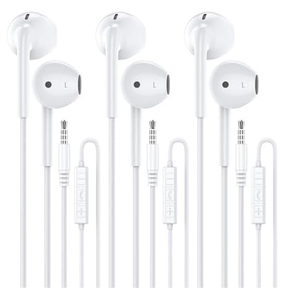 Wired Earbuds with Microphone,Wired Earphones in Ear Headphones HiFi Stereo | 3.5mm Jack in Ear Headphones with Microphone iPhone/Samsung/Android/MP3/MP4/Computer/Laptop,for school,office,gaming,travel - color: White, size: 3 pack