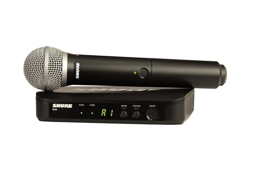 Shure BLX24/PG58 Wireless Vocal Microphone System - H9 Band | 14-hour battery and 300 ft UHF range with PG58 handheld vocal mic and single-channel receiver for live vocals - style: Full System