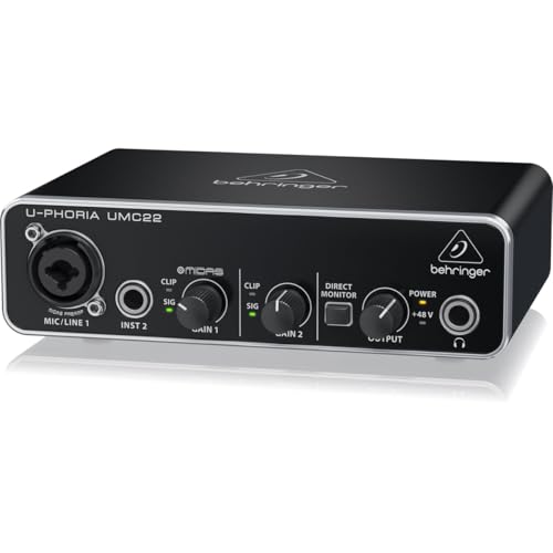 Behringer UMC22 Audiophile 2x2, 48 kHz USB Audio Interface with Midas Mic Preamplifier | For Recording Microphones and Instruments - size: Small