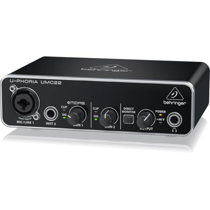 Behringer UMC22 Audiophile 2x2, 48 kHz USB Audio Interface with Midas Mic Preamplifier | For Recording Microphones and Instruments - size: Small