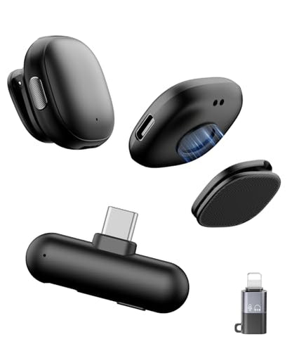 Wireless Lavalier Microphone for iPhone,AI Noise Cancelling,Lapel Mics with USB-C/Lightning Plug,Magnetic Mic,40H Battery Life for iPhone17/16/15/Android/PC/Tablet,Case for Stream,Vlog,TikTok,YouTube